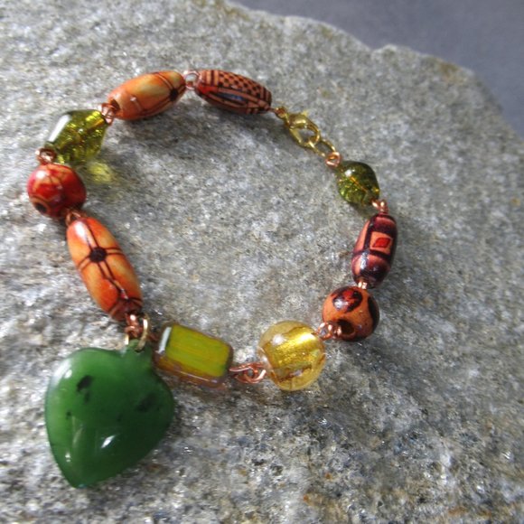 Beaded Copper Charm Bracelet Nephrite Jade Heart - Picture 8 of 8